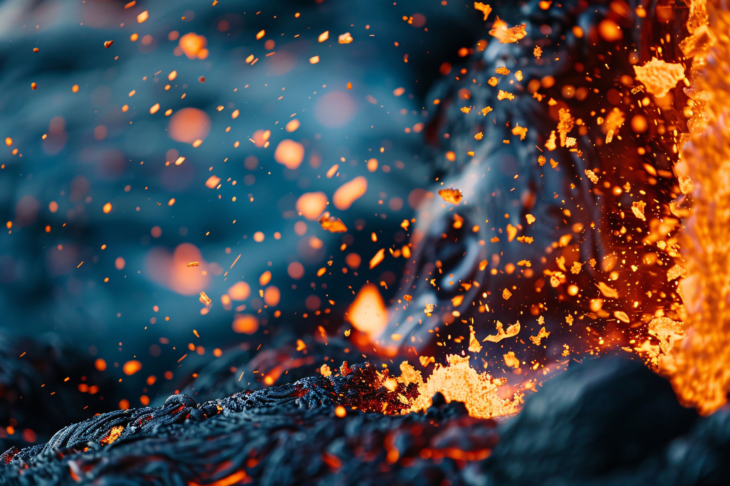 close up view volcano erupting with hot lava scaled